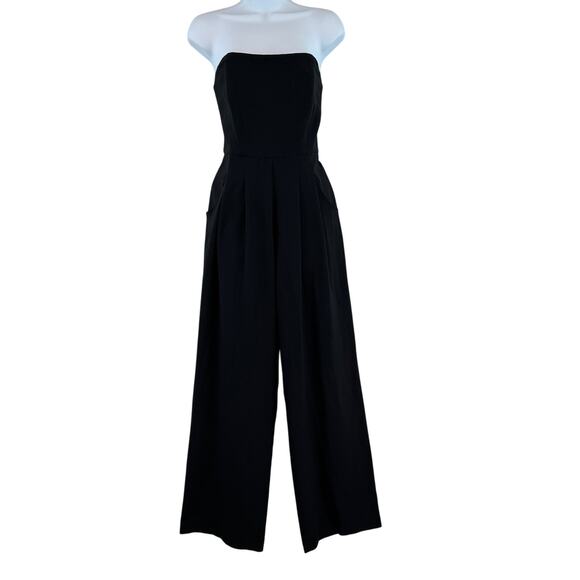 Black Halo Pants - Black Halo Black Strapless Lincoln Jumpsuit Pleated Wide Leg Pockets Size 6